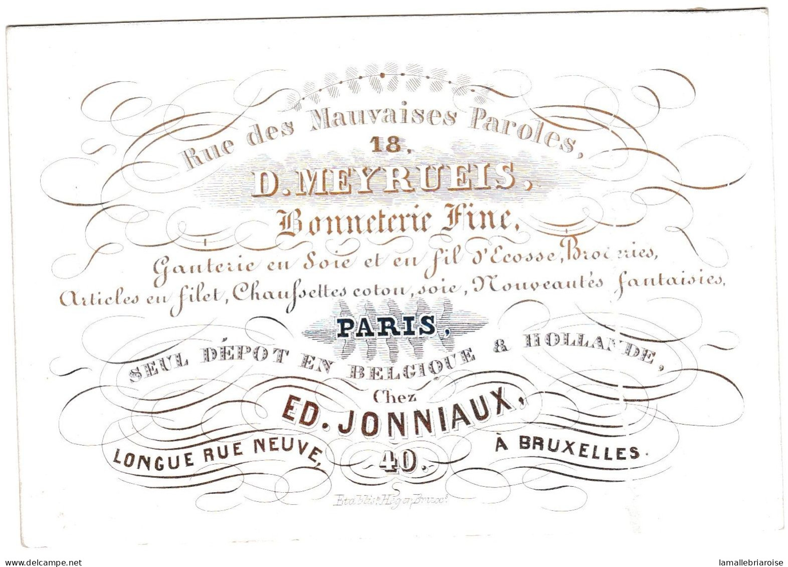 Belgique "Carte Porcelaine" Porseleinkaart, D. Meyrueis, Bonneterie Fine, Bruxelles, Dim:128 X 88mm - Cartoline Porcellana