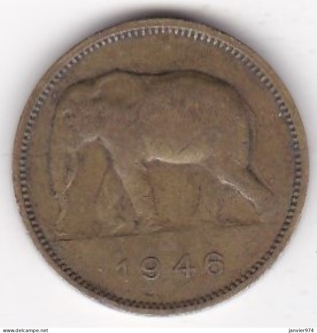 Congo Belge, 2 Francs 1946 Eléphant, En Laiton , KM# 28 - 1945-1951: Régence