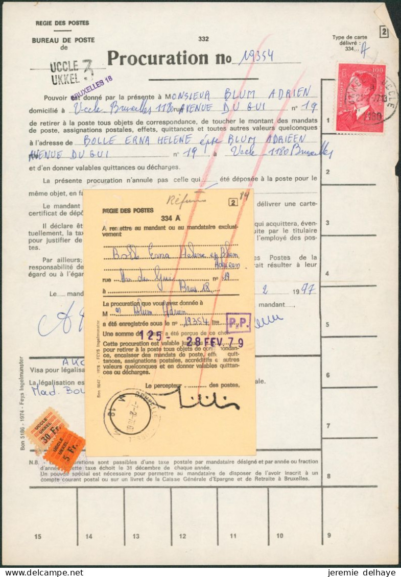 Lot De 2 Procurations (Bureau De Uccle, 1977) Affranchissement Différent + Taxe Communale. A Examiner - Poste Rurale