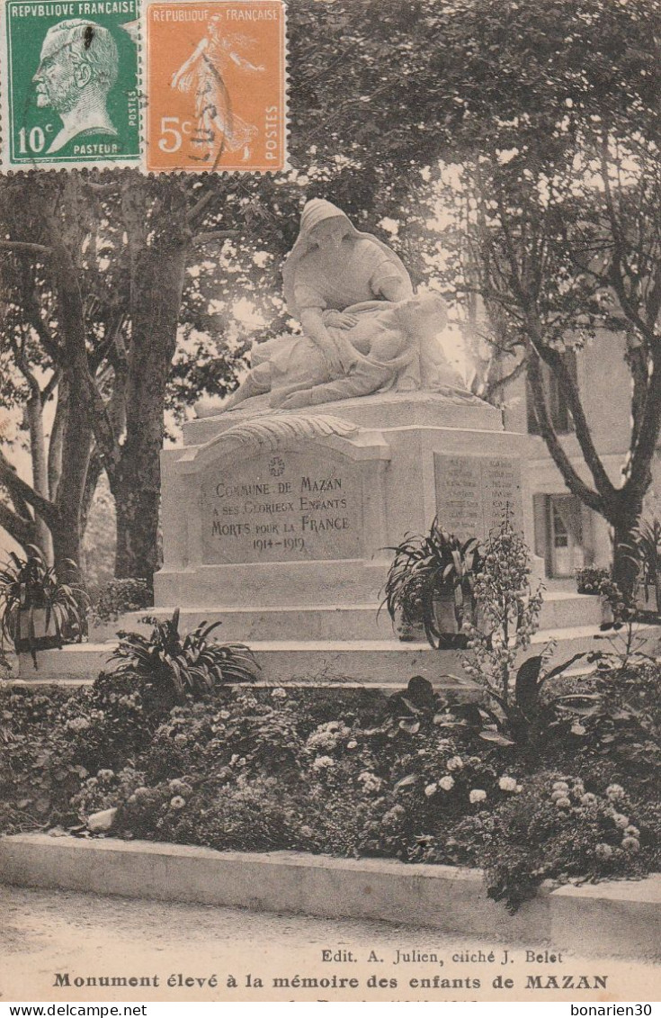 CPA 84   MAZAN  MONUMENT AUX MORTS A LA MEMOIRE DES ENFANTS - Mazan