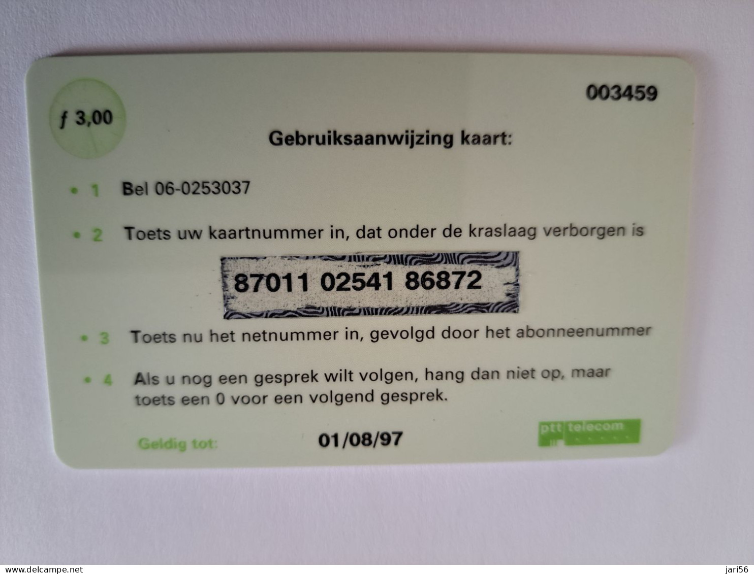 NETHERLANDS / PREPAID /HFL 3,-DATABASE KAART/ PTT TELECOM/ DIFFICULT   /    - USED CARD  ** 13929** - Public