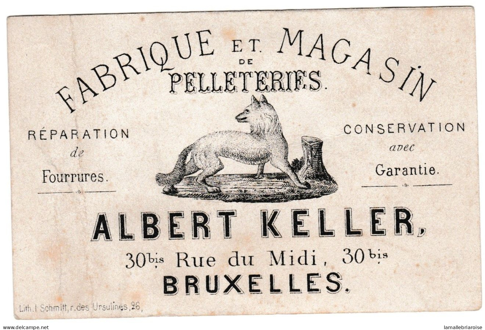 Belgique Carte "type" Porcelaine, Albert Keller, Fab Et Magasin De Pelleteries, Bruxelles, Dim:108 X 70mm - Cartes Porcelaine