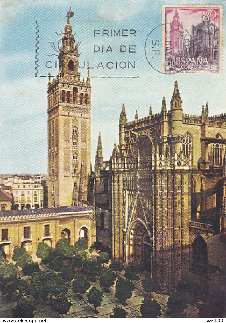 SEVILLA CATHEDRAL, CM, MAXICARD, CARTES MAXIMUM, OBLIT FDC, 1965, SPAIN - Tarjetas Máxima