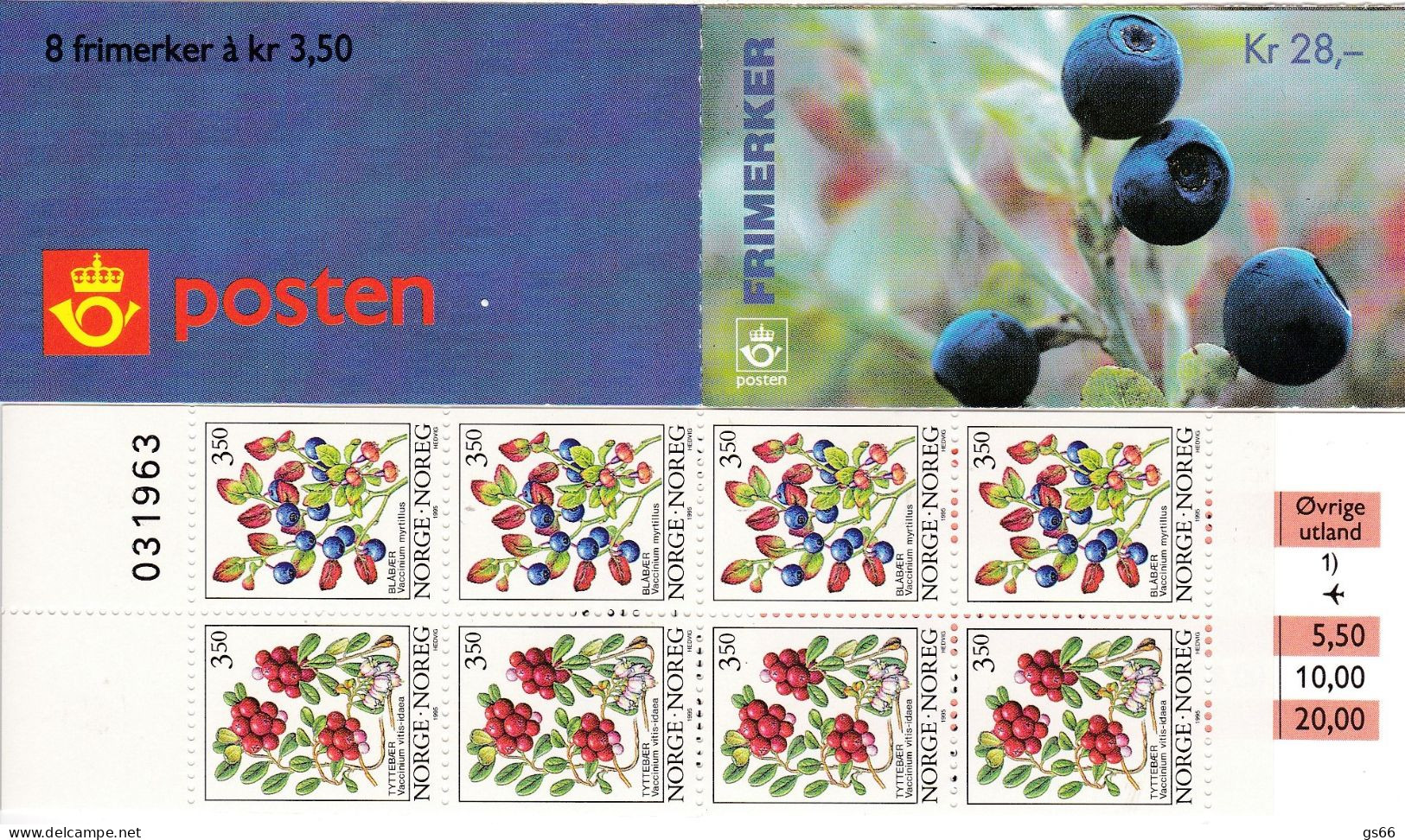 Norge, 1995, 1174/75x, Booklet 24x, MNH **, Waldbeeren. Control Number - Carnets