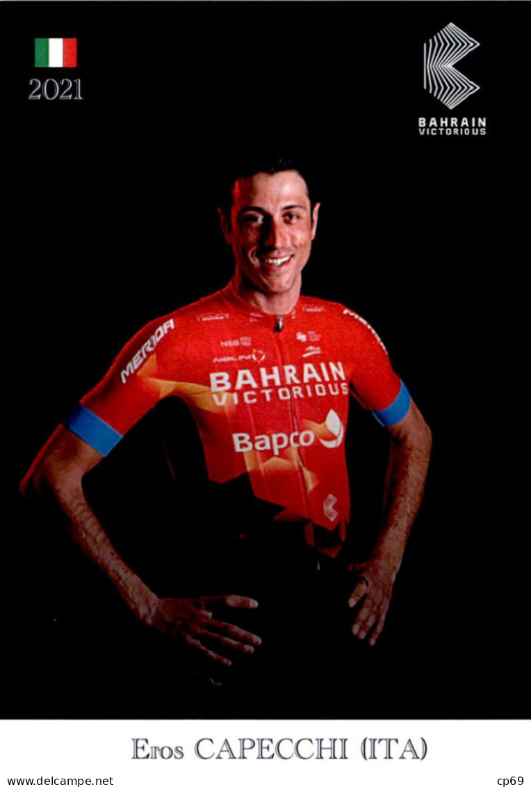 Carte Cyclisme Cycling Ciclismo サイクリング Format Cpm Equipe Cyclisme Bahrain Victorious 2021 Eros Capecchi Italie Sup.Etat - Ciclismo