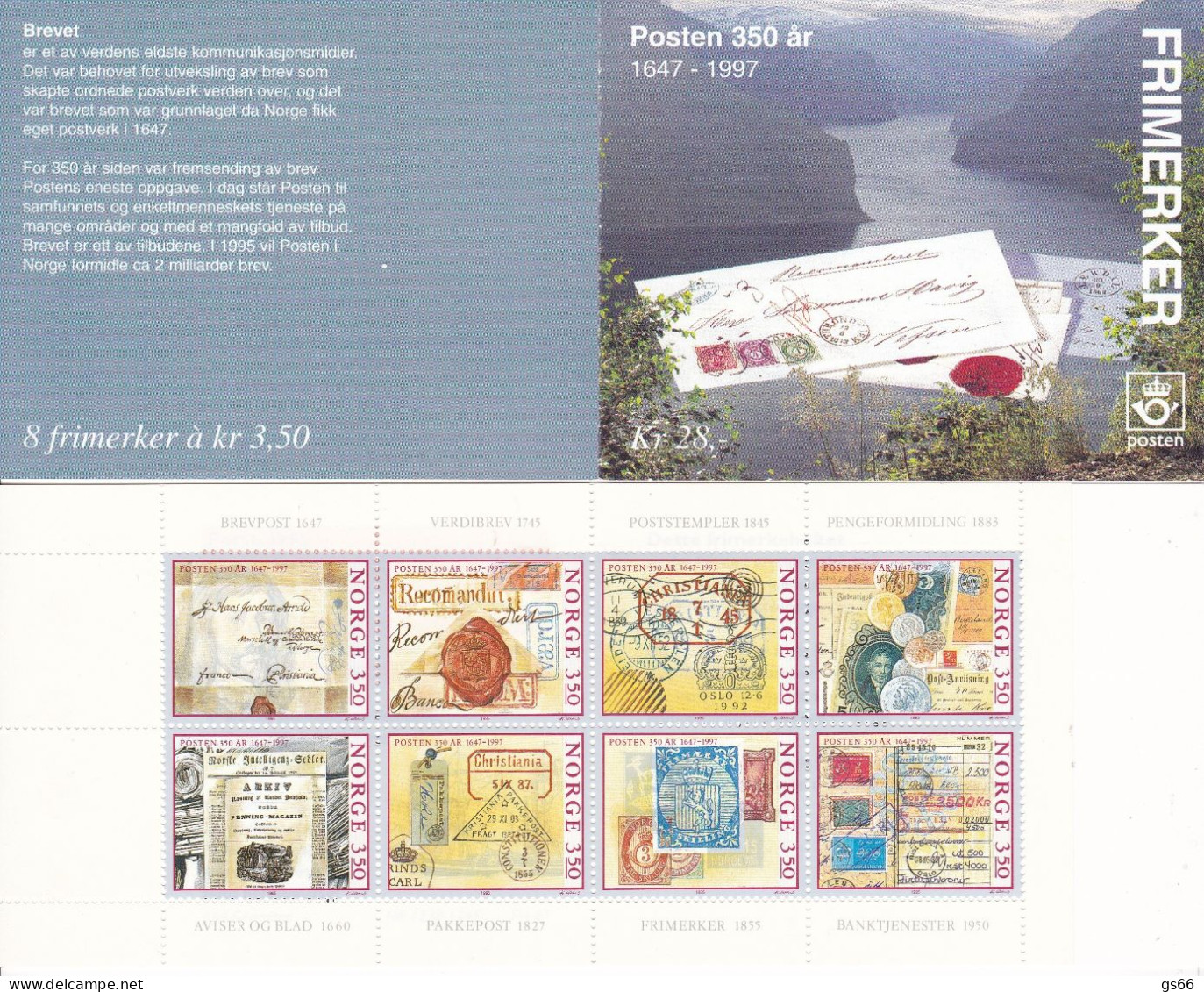 Norge, 1995, 1189/96, Booklet 25, MNH **, 350 Jahre Norwegische Post (I). - Carnets