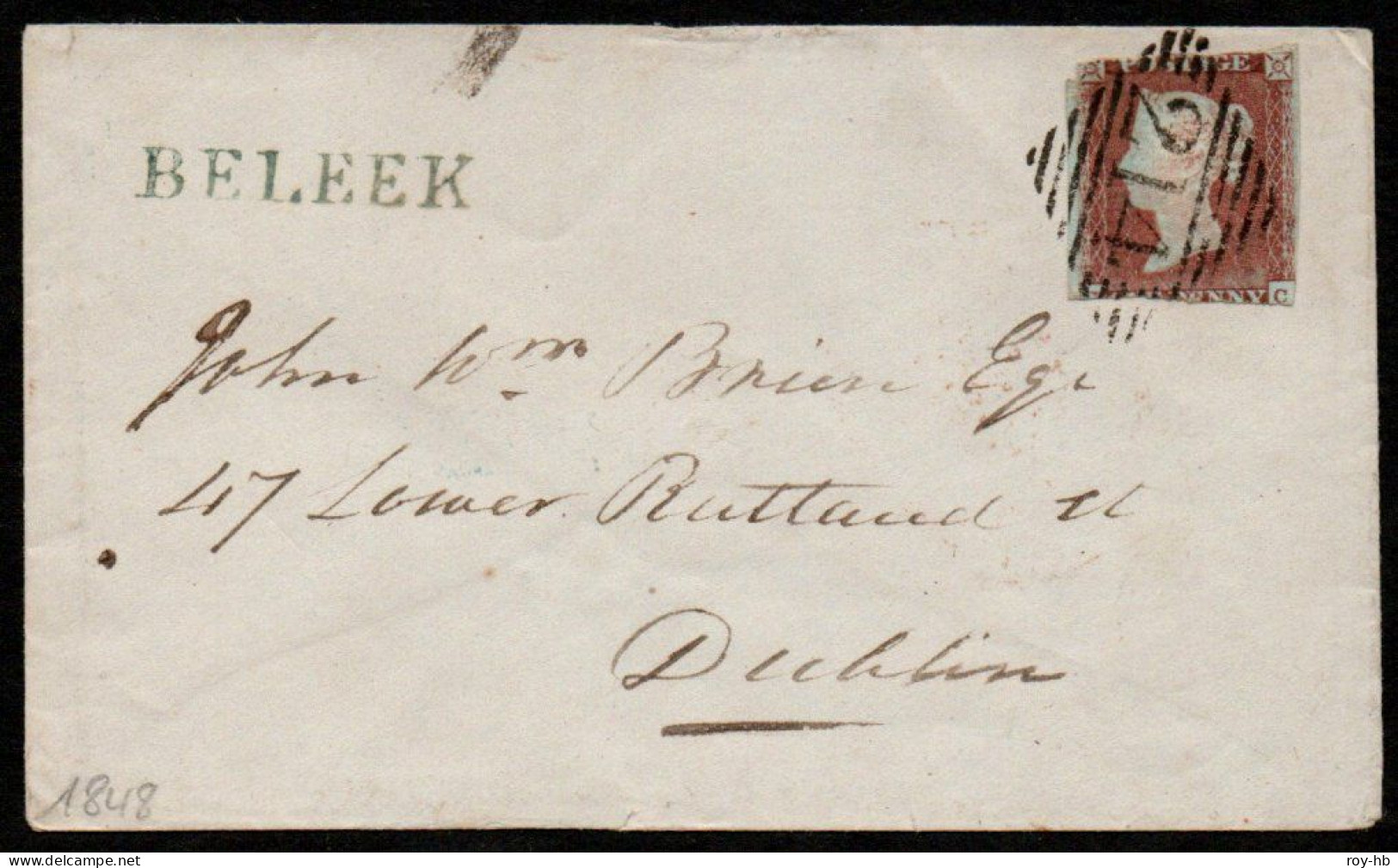 1848 Cover To Dublin With 1841 1d Red And Superb BELEEK In Green - Vorphilatelie
