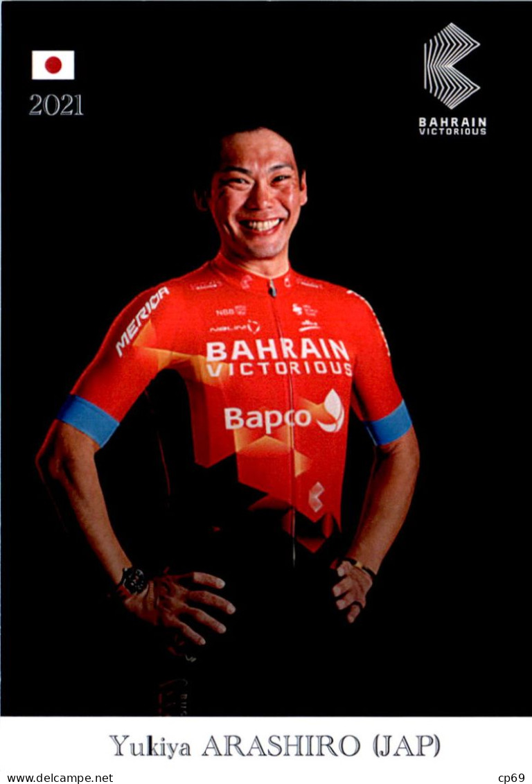 Carte Cyclisme Cycling Ciclismo サイクリング Format Cpm Equipe Cyclisme Bahrain Victorious 2021 Yukiya Arashiro Japon Sup.Etat - Ciclismo