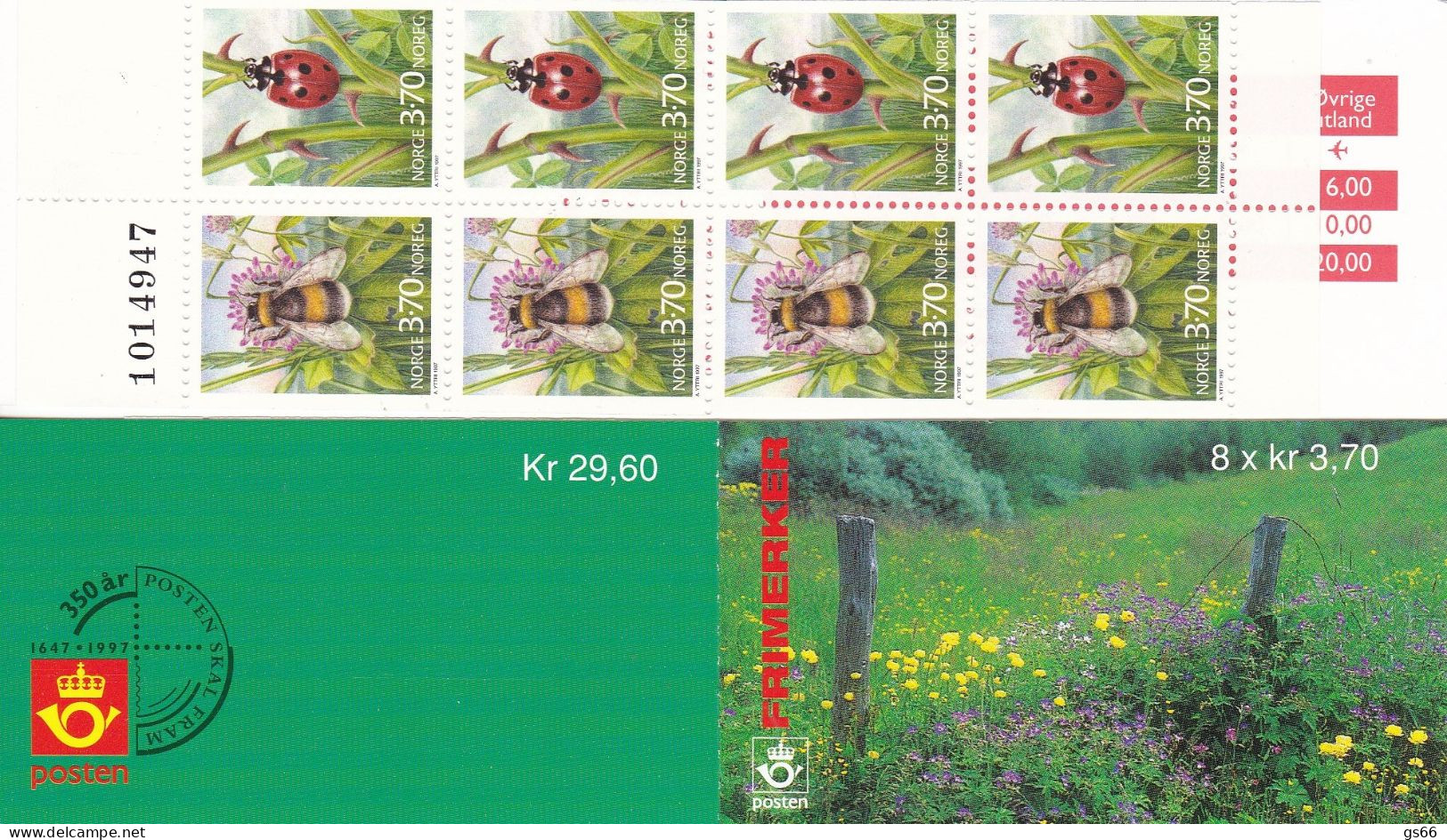 Norge, 1997,1235/36, Booklet 30, MNH **, Insekten. Control Number - Carnets