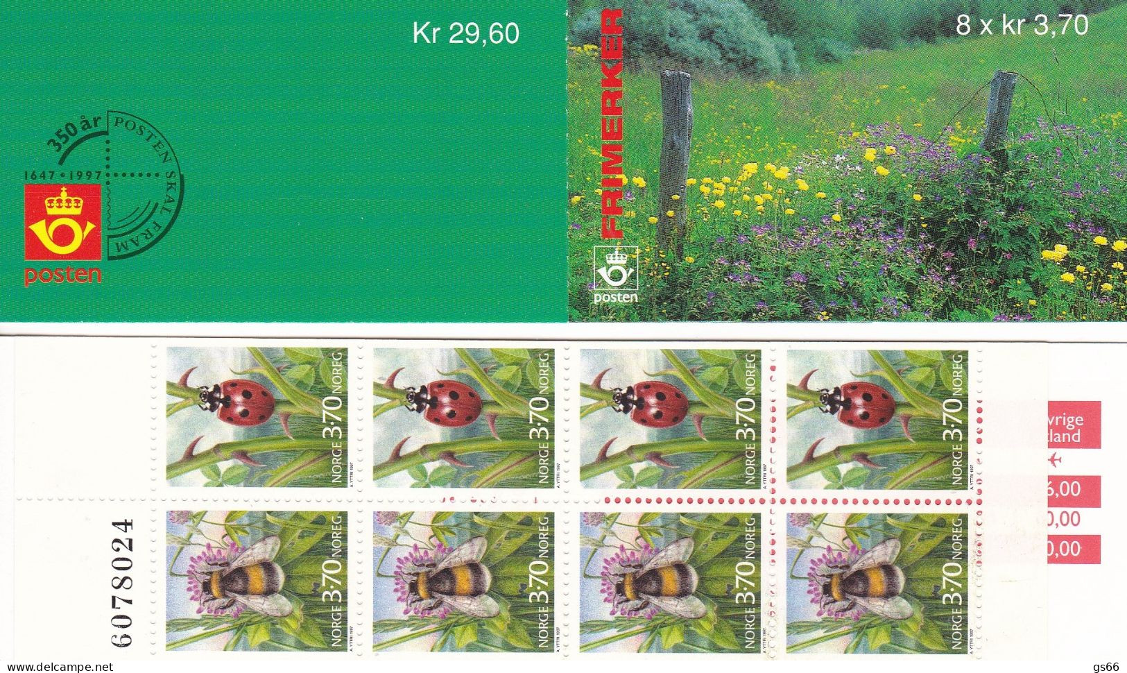 Norge, 1997,1235/36, Booklet 30, MNH **, Insekten. Control Number - Booklets