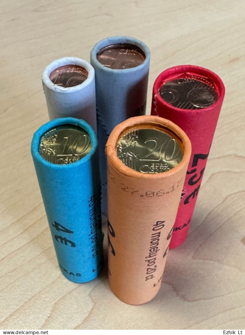 Lithuania UNC Mint Euro Cent Coin Roll Set. 5 Rolls: 1c - 20c. KM#205 -209 - Rotolini