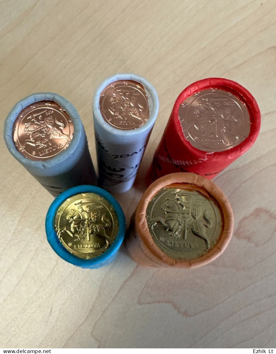 Lithuania UNC Mint Euro Cent Coin Roll Set. 5 Rolls: 1c - 20c. KM#205 -209 - Rolls