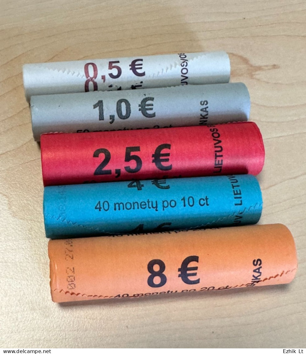 Lithuania UNC Mint Euro Cent Coin Roll Set. 5 Rolls: 1c - 20c. KM#205 -209 - Rollen