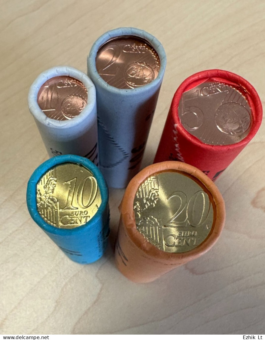 Lithuania UNC Mint Euro Cent Coin Roll Set. 5 Rolls: 1c - 20c. KM#205 -209 - Rotolini