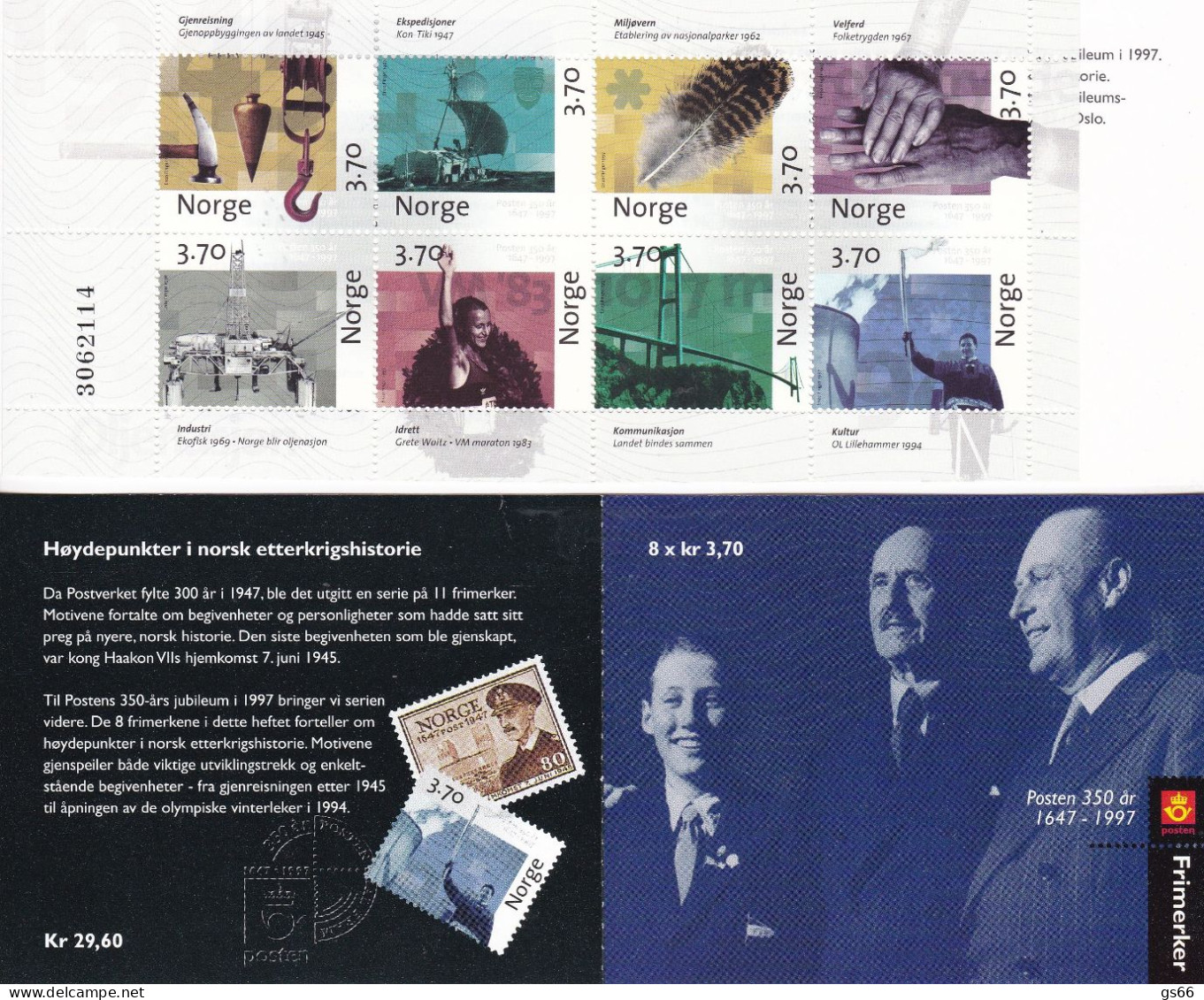 Norge, 1997, 1249/56 Booklet 31, MNH **, 350 Jahre Norwegische Post (III).control Number - Carnets