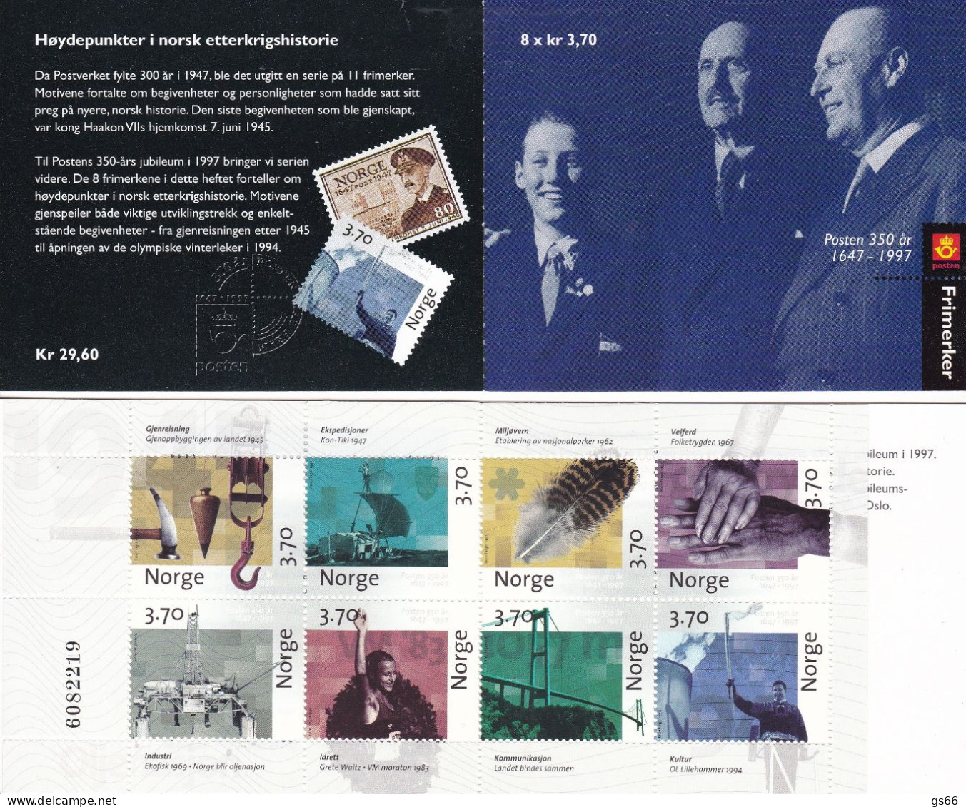 Norge, 1997, 1249/56 Booklet 31, MNH **, 350 Jahre Norwegische Post (III).control Number - Carnets