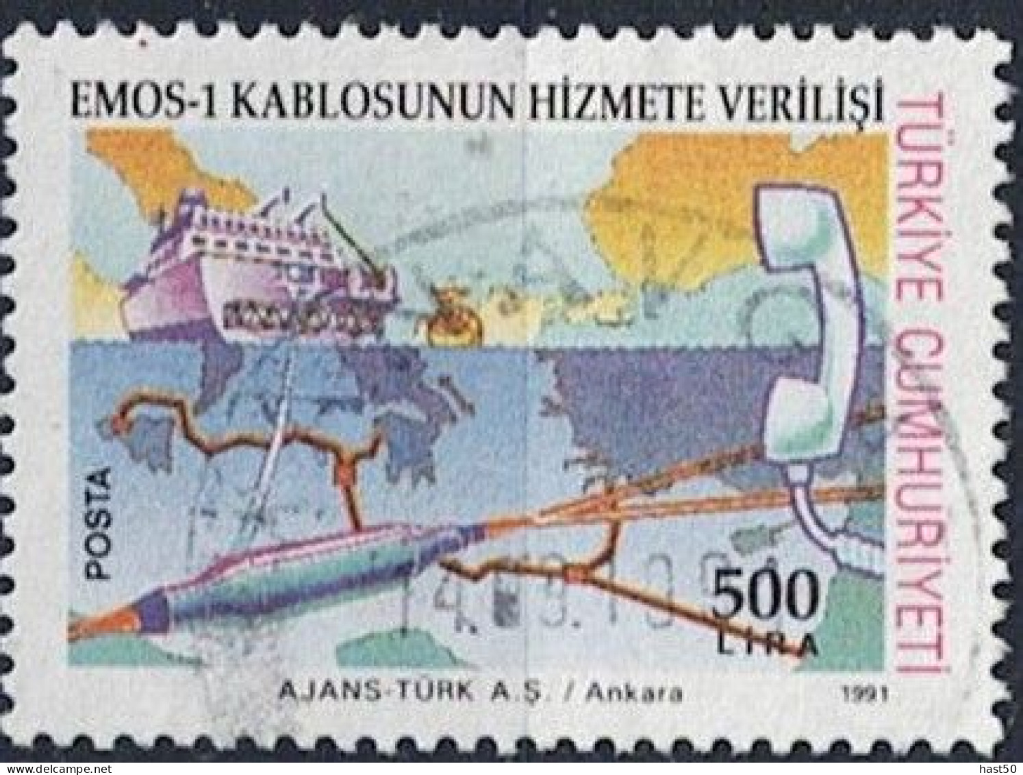 Türkei Turkey Turquie - Inbetriebnahme Des Mittelmeerkabels EMOS-1 (MiNr: 2924 C) 1991 - Gest. Used Obl - Gebraucht