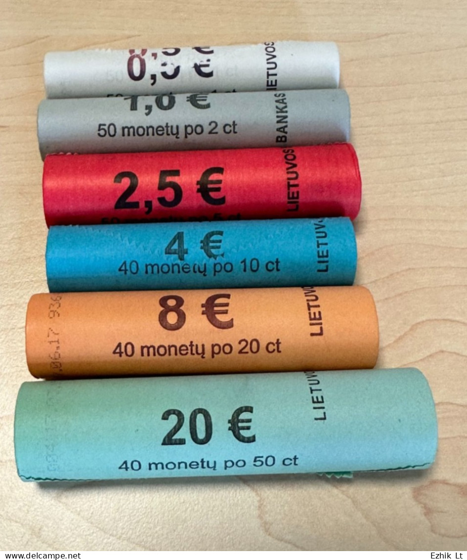 Lithuania 6 Full UNC Mint Rolls 1 Cent - 50 Cents. KM#205 -210. Random Years 2015-2022 - Rouleaux