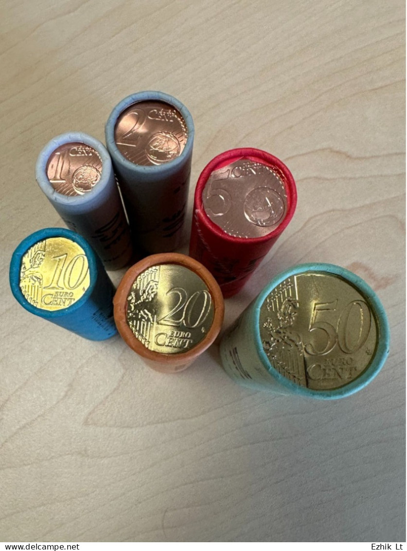 Lithuania 6 Full UNC Mint Rolls 1 Cent - 50 Cents. KM#205 -210. Random Years 2015-2022 - Rotolini