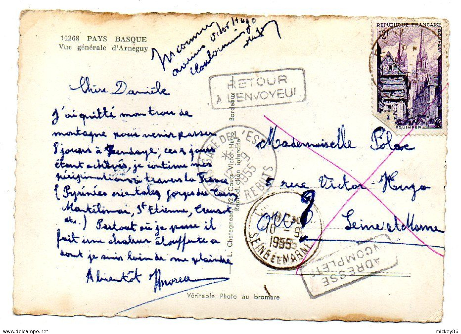 ARNEGUY --1955--Vue Générale......timbre...cachet...griffes - Arnéguy