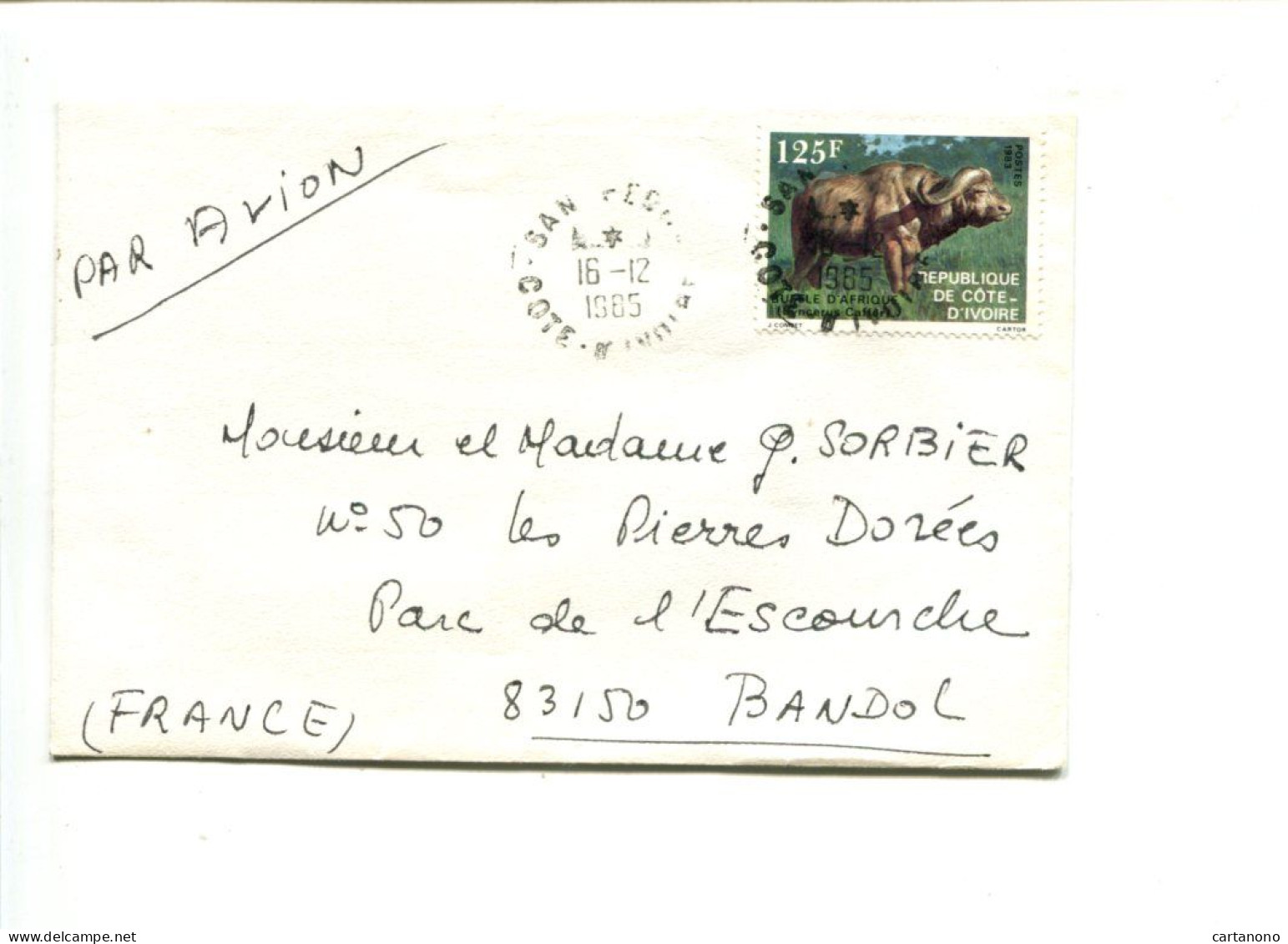 COTE D'IVOIRE - Affranchissement Sur Lettre - Animaux / Buffle - Ivory Coast (1960-...)