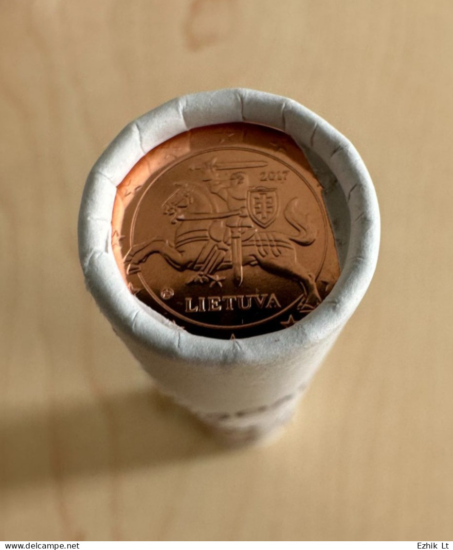 Lithuania 2017 1 Cent UNC Mint Coin Roll. 50 Coins X 1 Eurocent. KM#205 - Rollen