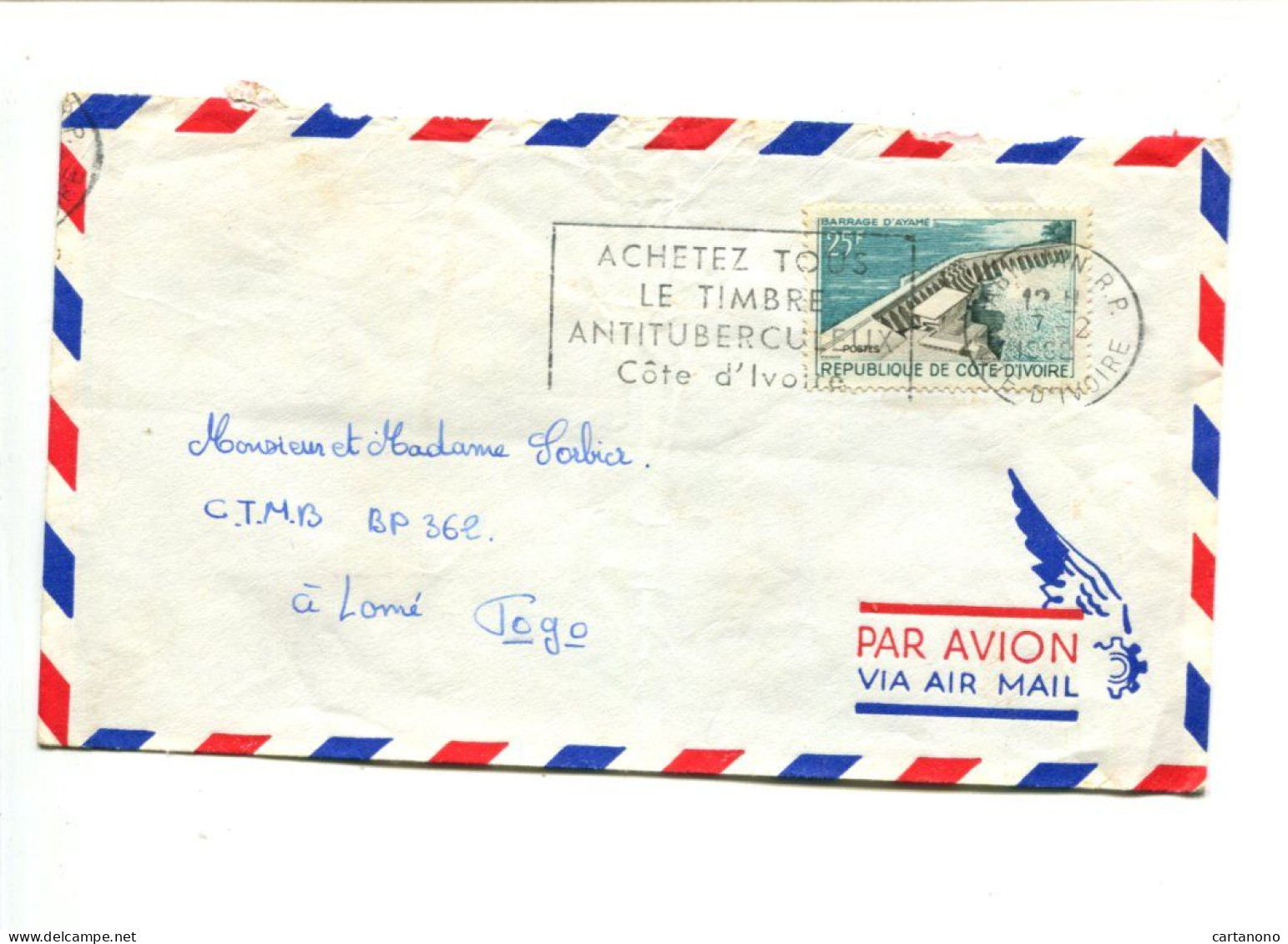 COTE D'IVOIRE - Affranchissement Sur Lettre Par Avion - Barrage / Tuberculose - Ivory Coast (1960-...)