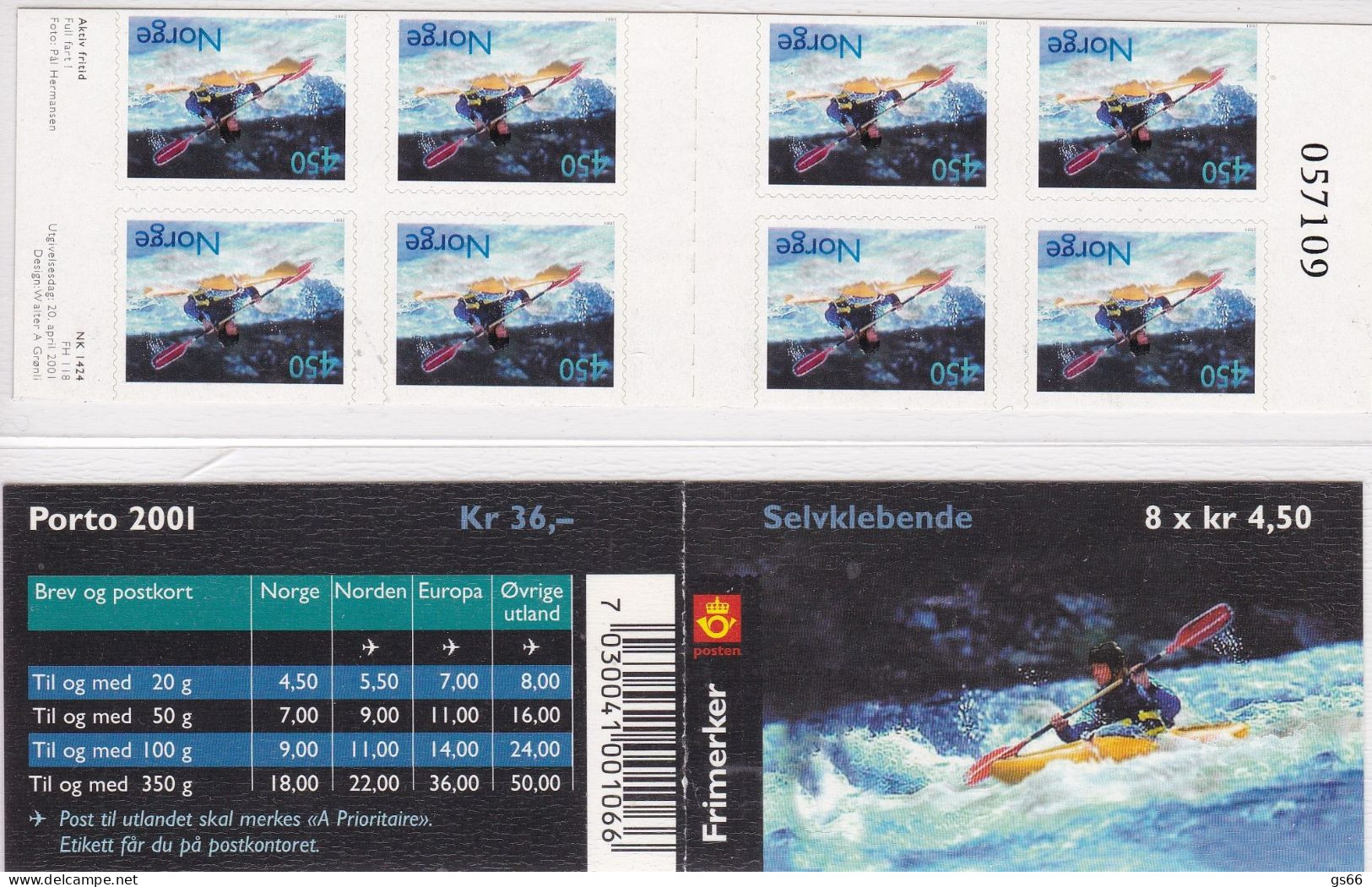 Norge, 2001 1383 Booklet , MNH **, Aktive Freizeit.,control Number - Carnets