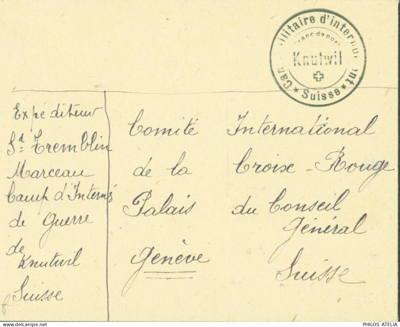 Guerre 40 Interné Militaire Français Cachet Camp Militaire D'internement Suisse Knutwil Franchise Militaire FM - Postmarks