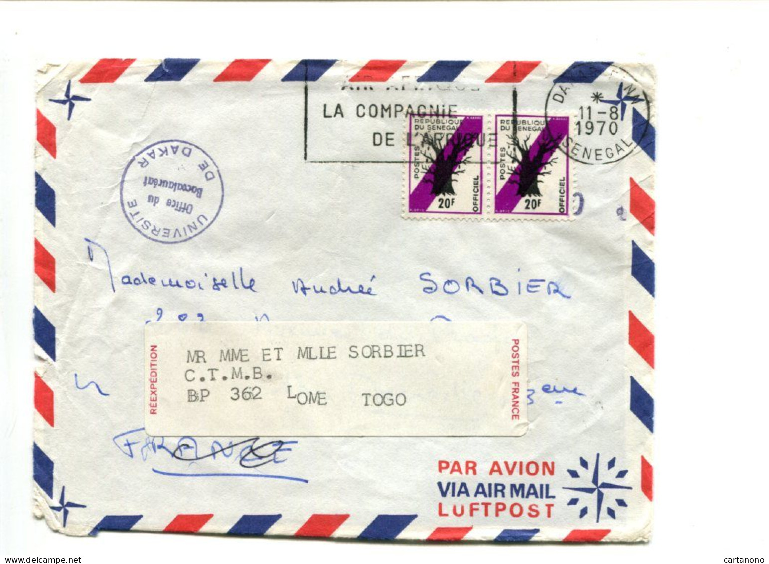SENEGAL Officiel -  Affranchissement Sur Lettre Avec Cachet De L'Université De Dakar + étiquette De Réexpédition France - Sénégal (1960-...)