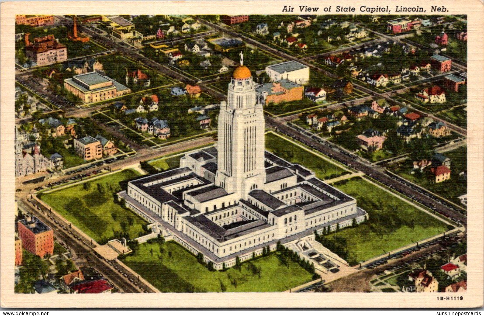 Nebraska Lincoln State Capitol Building Aerial View Curteich - Lincoln