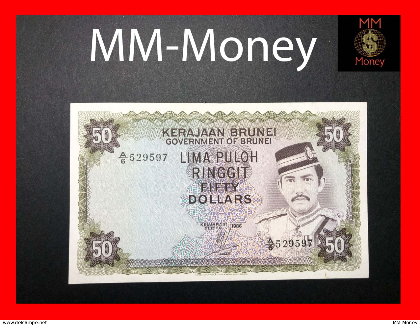 BRUNEI  50 Ringgit 1986  P. 9    *"rare"*      AXF - Brunei