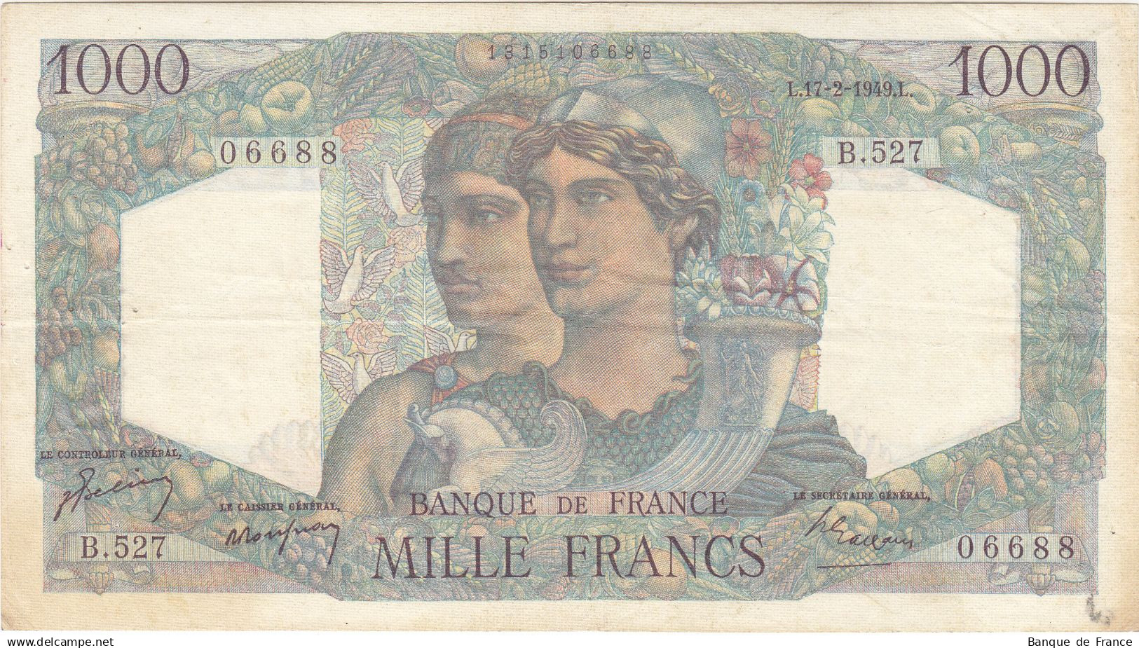 1000 F Minerve Et Hercule Du 27-5-1948 FAY 41.21 Alph. U.431 Bel état - 1 épinglage - 1 000 F 1945-1950 ''Minerve Et Hercule''