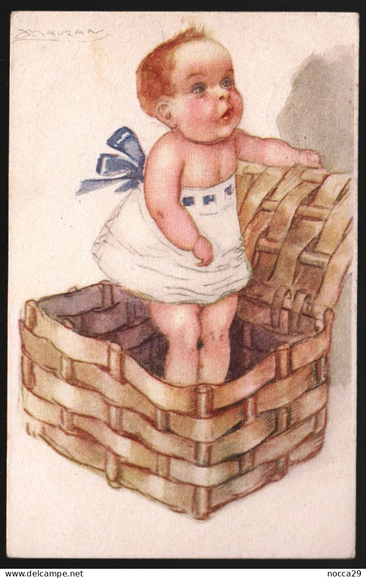 ILLUSTRATORE MAUZAN - 1918 -  BAMBINO IN UNA CESTA - ENFANT - KINDER (ILS90) POSTA MILITARE 21 A - Mauzan, L.A.