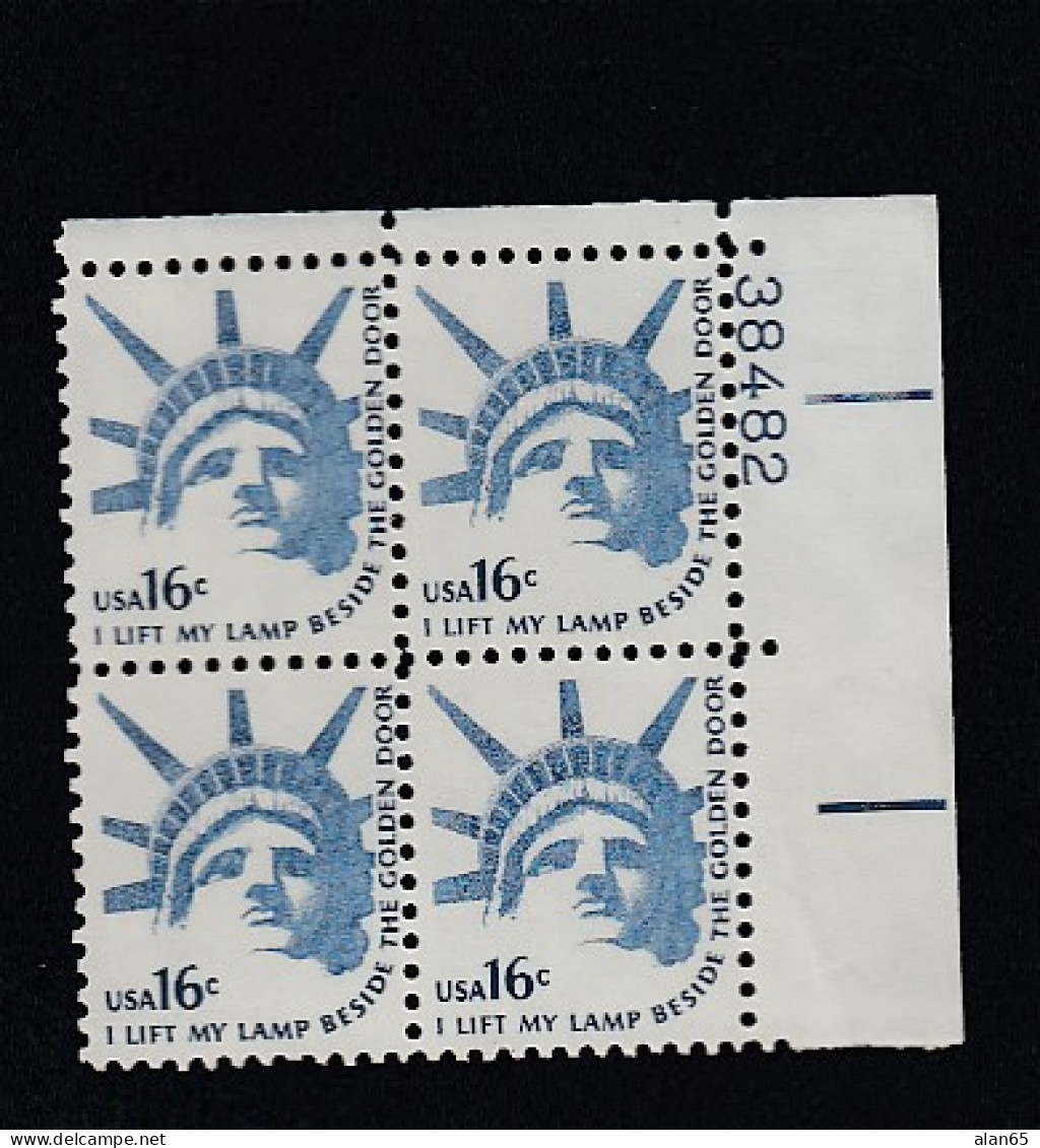 Sc#1599, 16-cent Statue Of Liberty Theme 1978 Americana Issue, Plate # Block Of 4 US Stamps - Plattennummern
