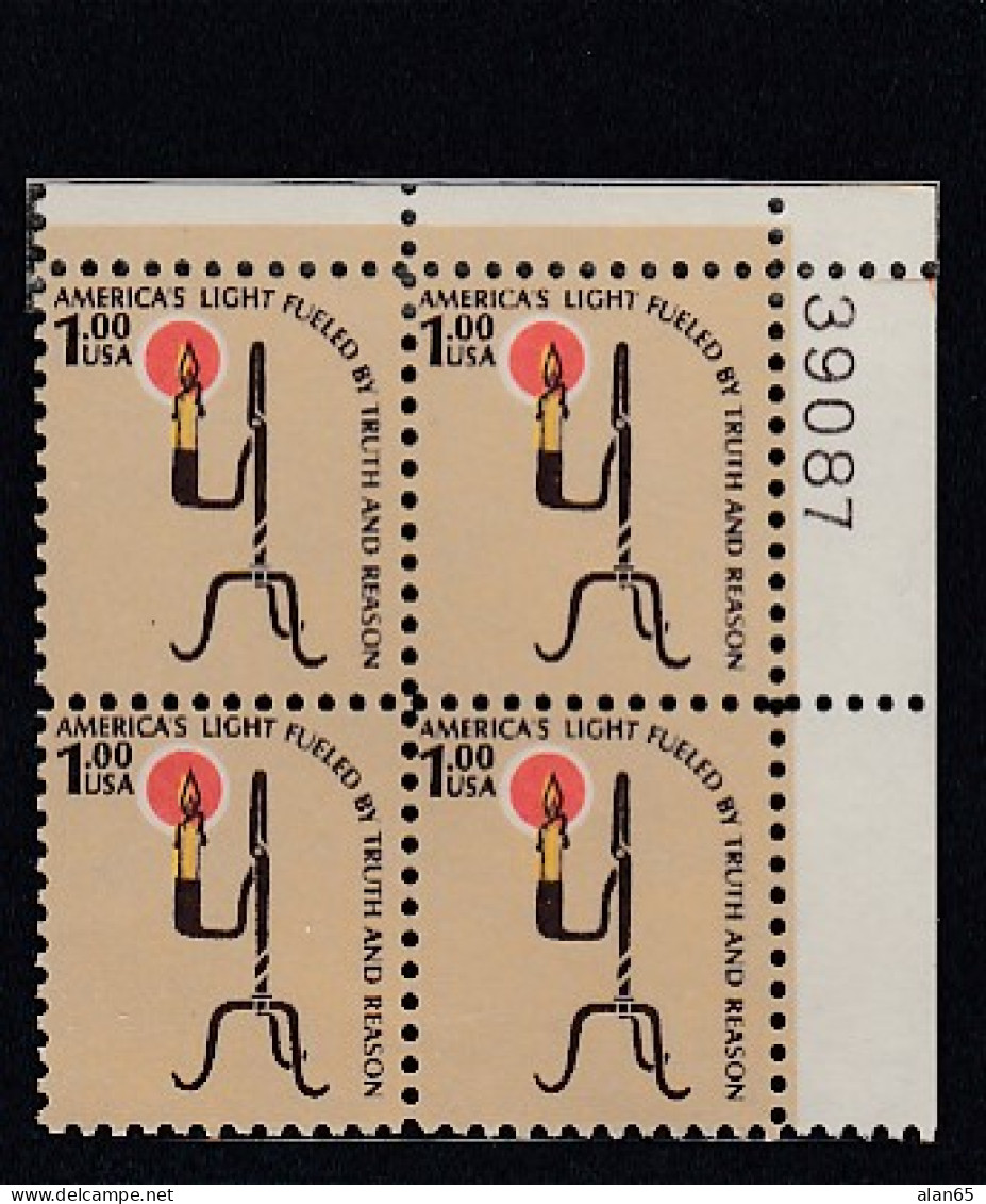 Sc#1610, 1-dollar Light 0f Liberty Theme 1979 Americana Issue, Plate # Block Of 4 US Stamps - Plattennummern