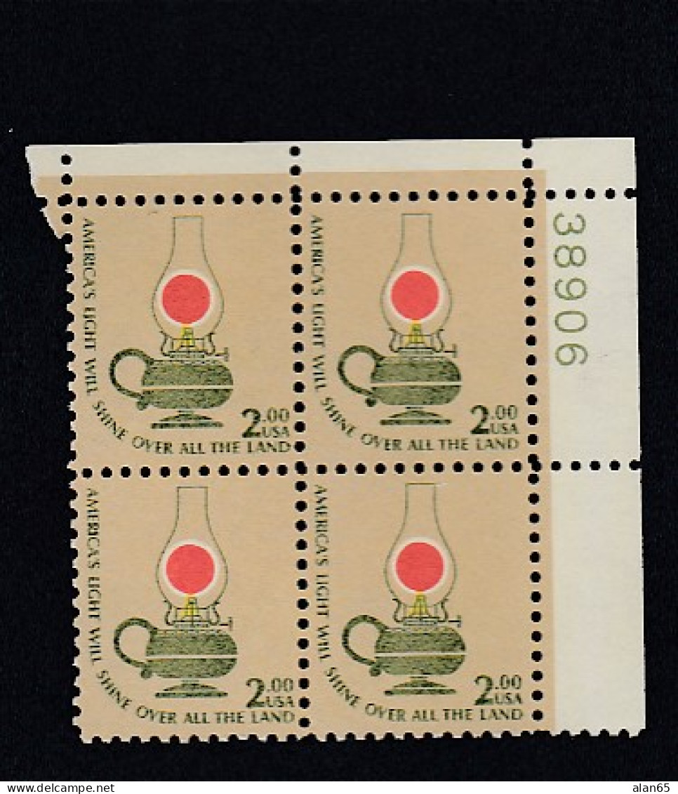 Sc#1611, 2-dollar Light 0f Liberty Theme 1978 Americana Issue, Plate # Block Of 4 US Stamps - Plattennummern