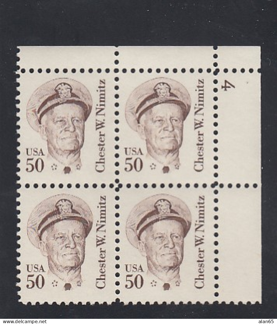 Sc#1869, 50-cent Chester Nimitz US Navy Admiral Theme Great Americans Issue, Plate # Block Of 4 US Stamps - Plate Blocks & Sheetlets