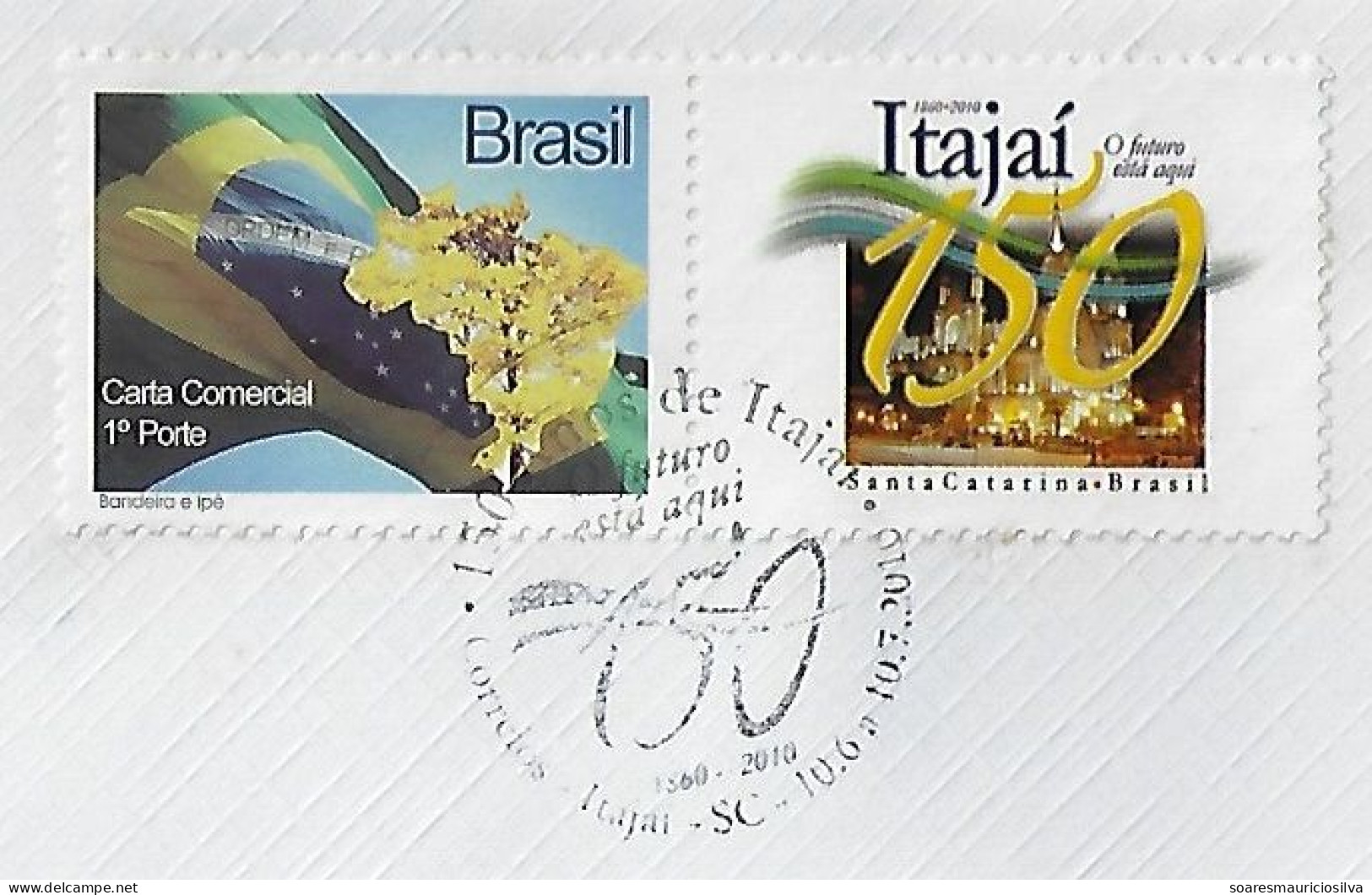 Brazil 2010 Cover Commemorative Cancel Personalized Stamp 150 Years Itajaí Mother Church Parish Of The Blessed Sacrament - Personnalisés