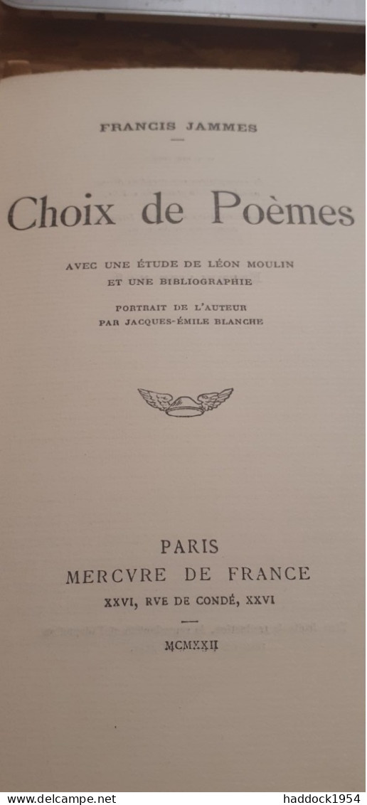 Choix De Poèmes FRANCIS JAMMES Mercure De France 1922 - Auteurs Français