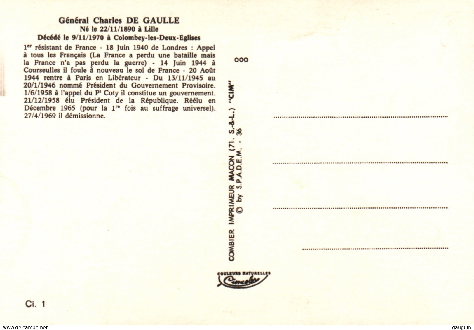 CPM - Général DE GAULLE - Né à Lille 1890 ... Edition Combier - Personnages