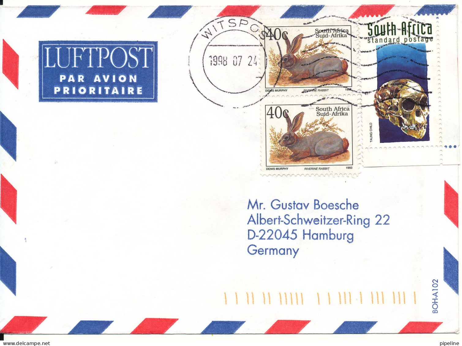 South Africa Air Mail Cover Sent To Germany 24-7-1998 - Luftpost