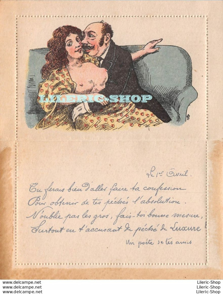 Carte-lettre Double 1er Avril  ± 1900 Illustration Et Propos Médisants Anonymes - April Fool's Day