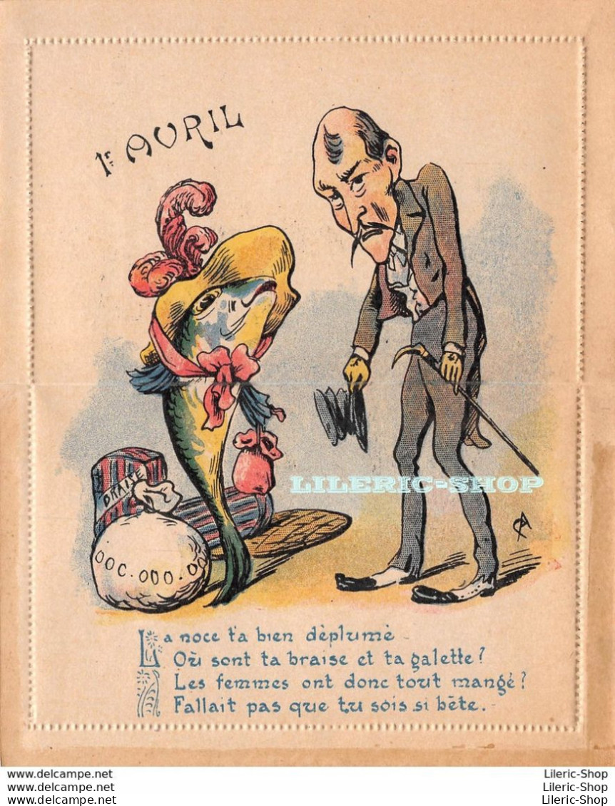 Carte-lettre Double 1er Avril  ± 1900 Illustration Et Propos Médisants Anonymes - Caran D'Ache ? - Erster April