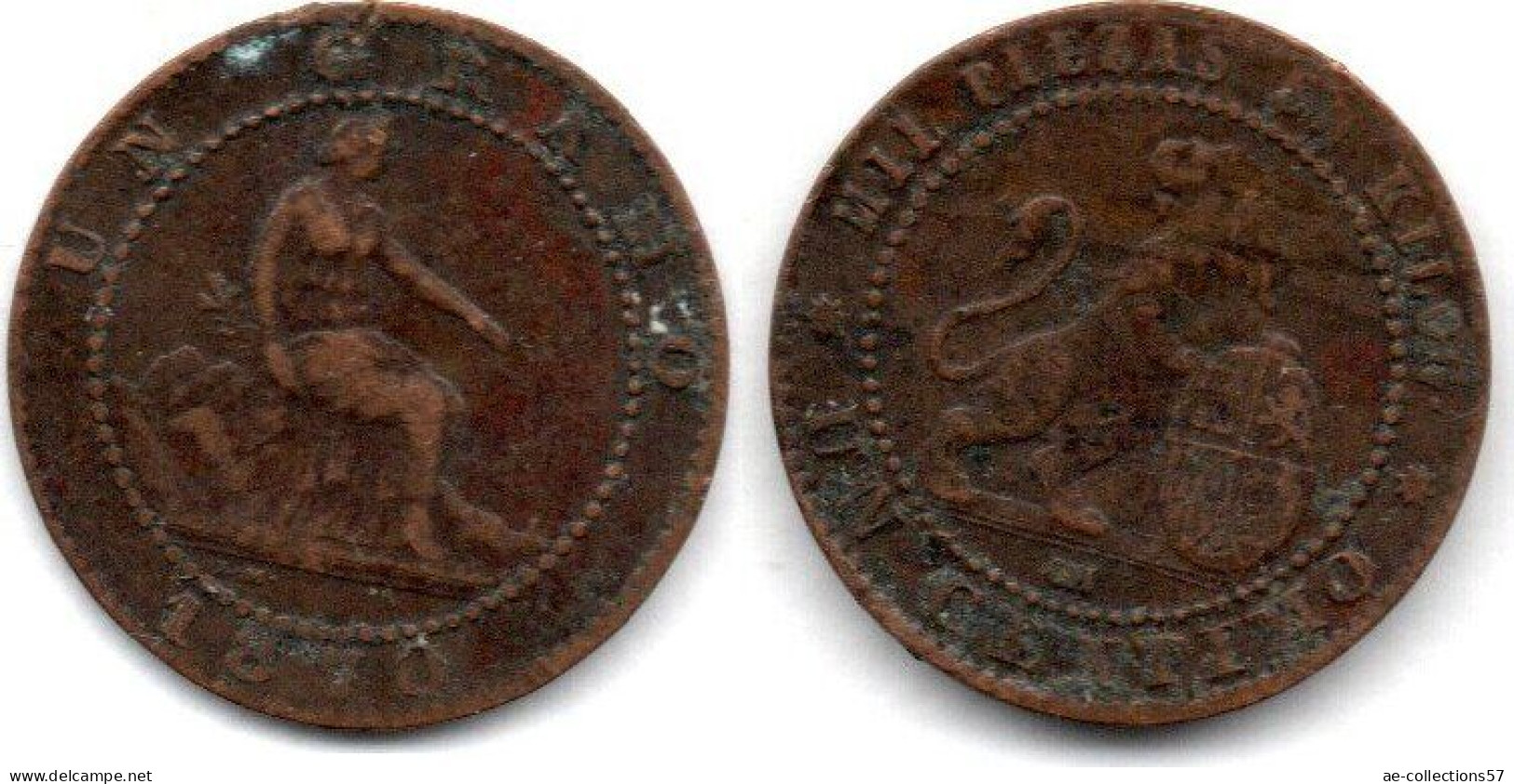 MA 23653 / Espagne - Spain - Spanien 1 Centimo 1870 TB+ - Eerste Muntslagen