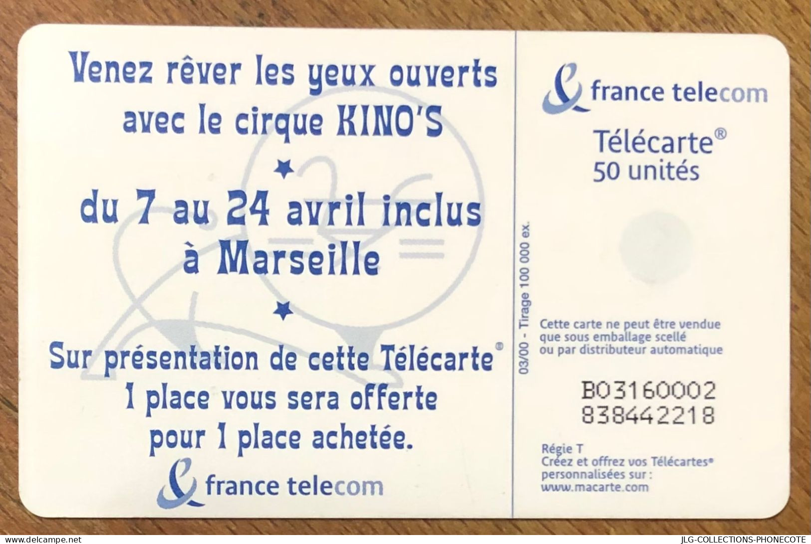 MARSEILLE CIRQUE KINO'S TELECARTE REF PHONECOTE F1048 TELEFONKARTE SCHEDA TARJETA PHONECARD PREPAID PREPAYÉE CALLING - 2000