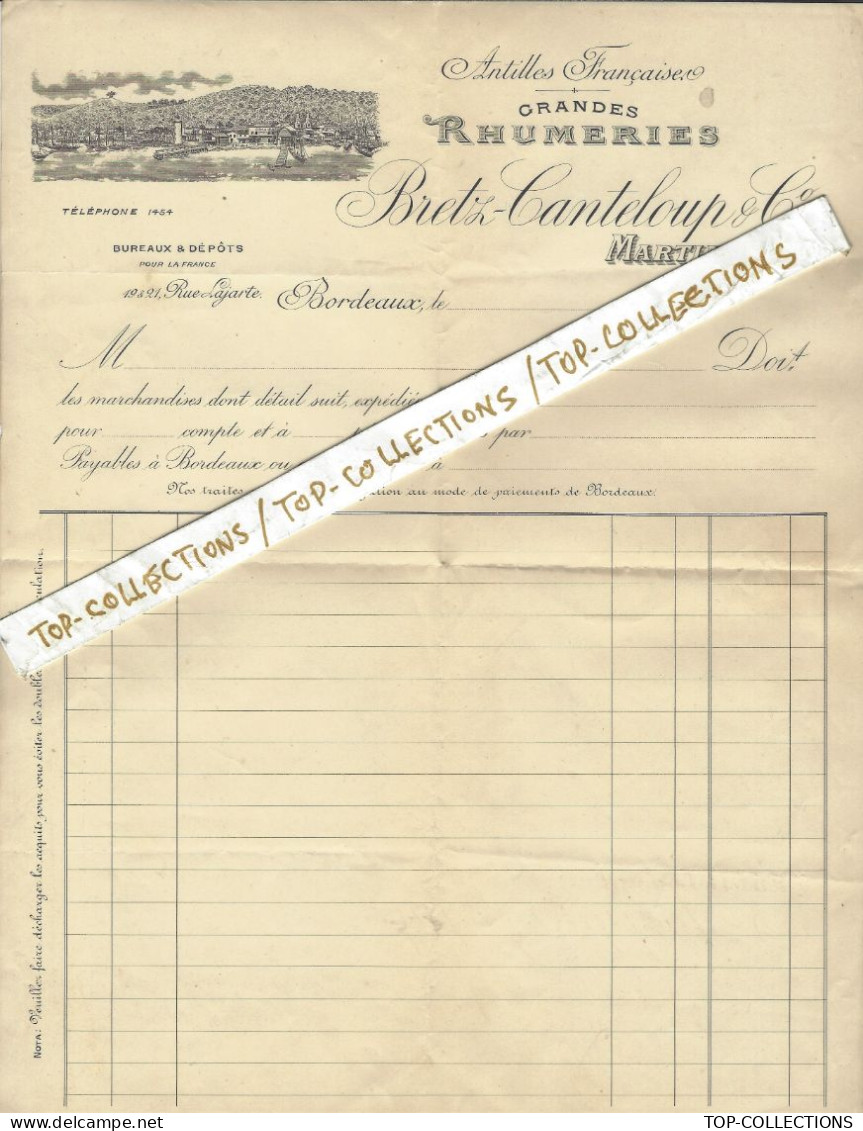 Circa 1900 ALCOOL RHUM  RARE ENTETE Antilles Françaises Grandes Rhumeries Bretz Canteloup Martinique & Bordeaux V.SCANS - 1900 – 1949