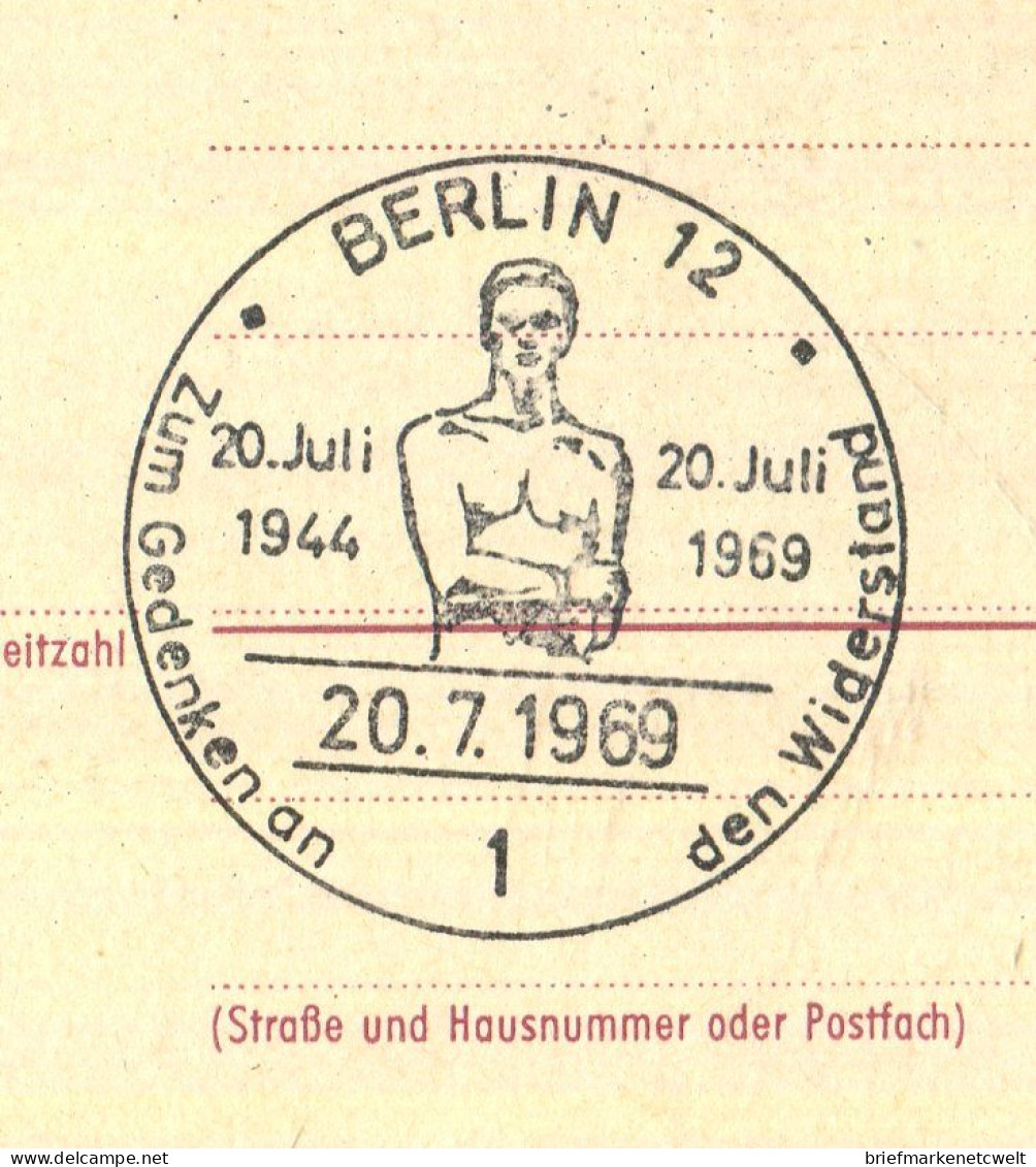 "BERLIN" 1969, SSt. "BERLIN, Gedenken An Den Widerstand" Auf Postkarte (17582) - Postcards - Used