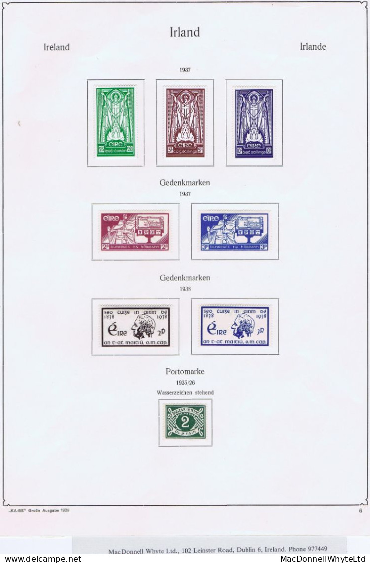 Ireland 1937-38 KA-BE Album Page With SE St Patrick 2/6d To 10s Mint Once Hinged, Plus Constitution, Mathew Sets - Ungebraucht