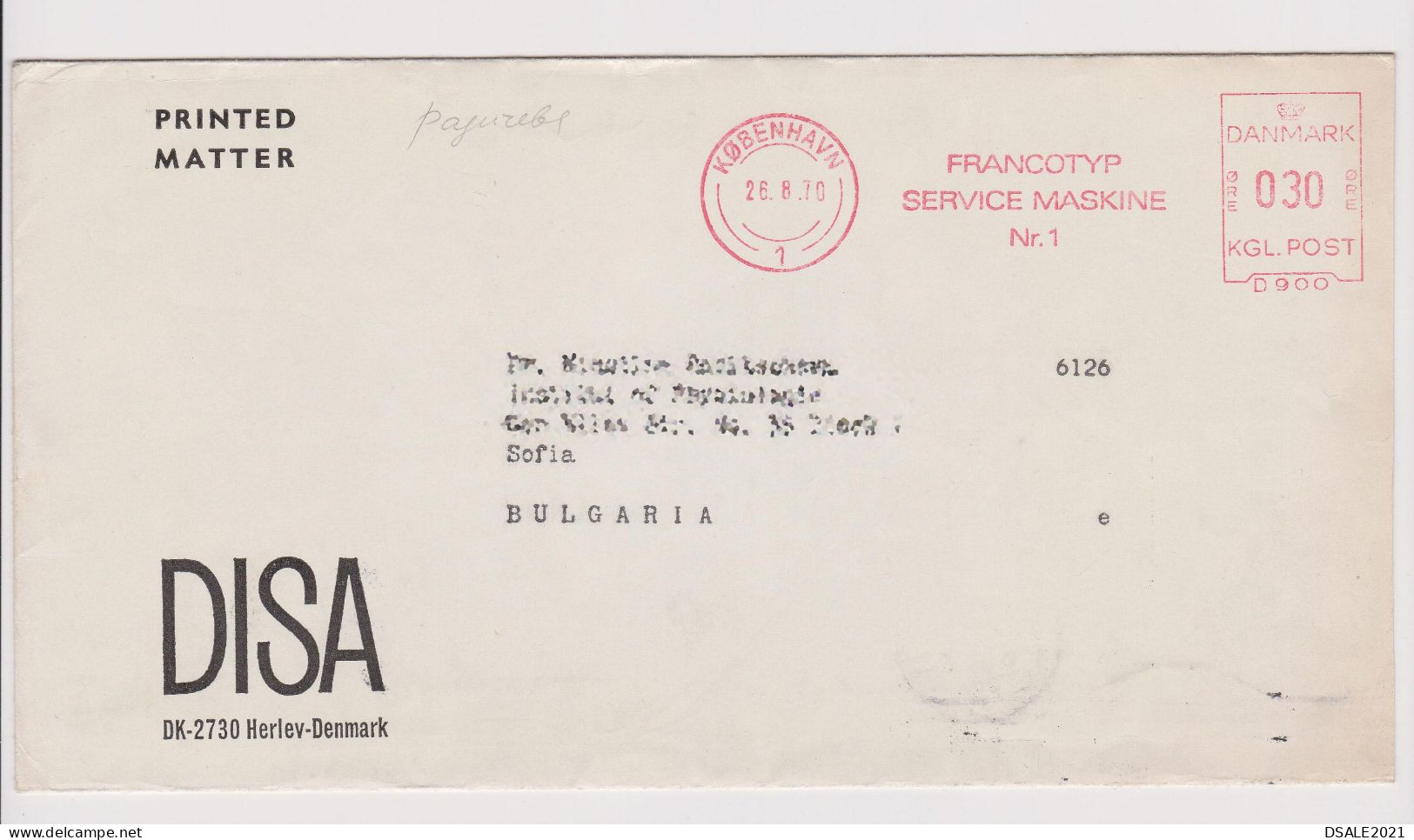 Denmark Danmark 1970 Commerce Cover Machine EMA METER Stamp FRANCOTYP SERVICE MASKINE Nr.1 Sent Abroad (66179-1) - Máquinas Franqueo (EMA)